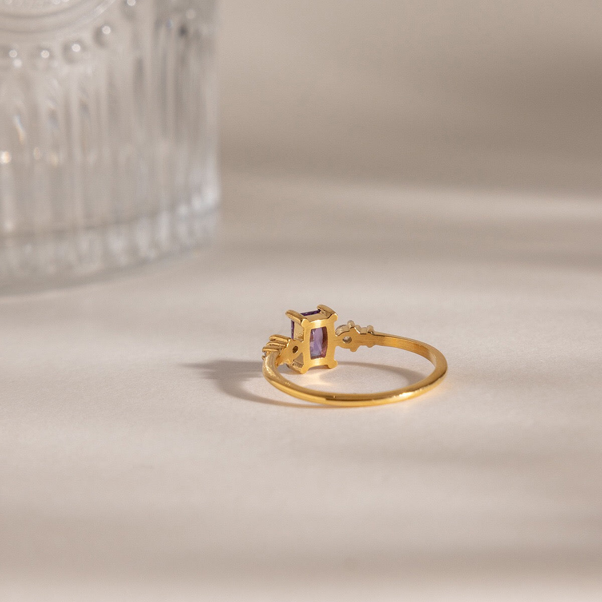 18K Gold Lavender Glow Februray Birthstone Dainty Stacking Ring