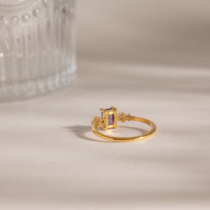 18K Gold Lavender Glow Februray Birthstone Dainty Stacking Ring