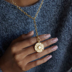 18K Gold Sun Goddess Y Shape Coin Pendant Necklace