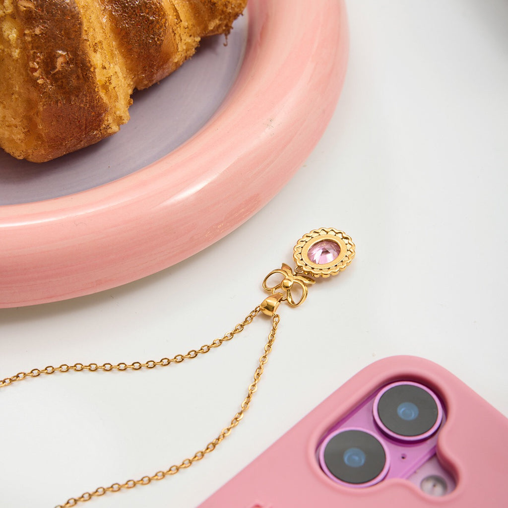 18K Gold Pink Majesty Bow Pendant Necklace