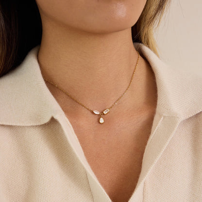 18K Gold Cherish Minimalist Bezel Dainty CZ Necklace