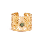 18K Gold Vintage Inspired Green Gemstone Band Ring