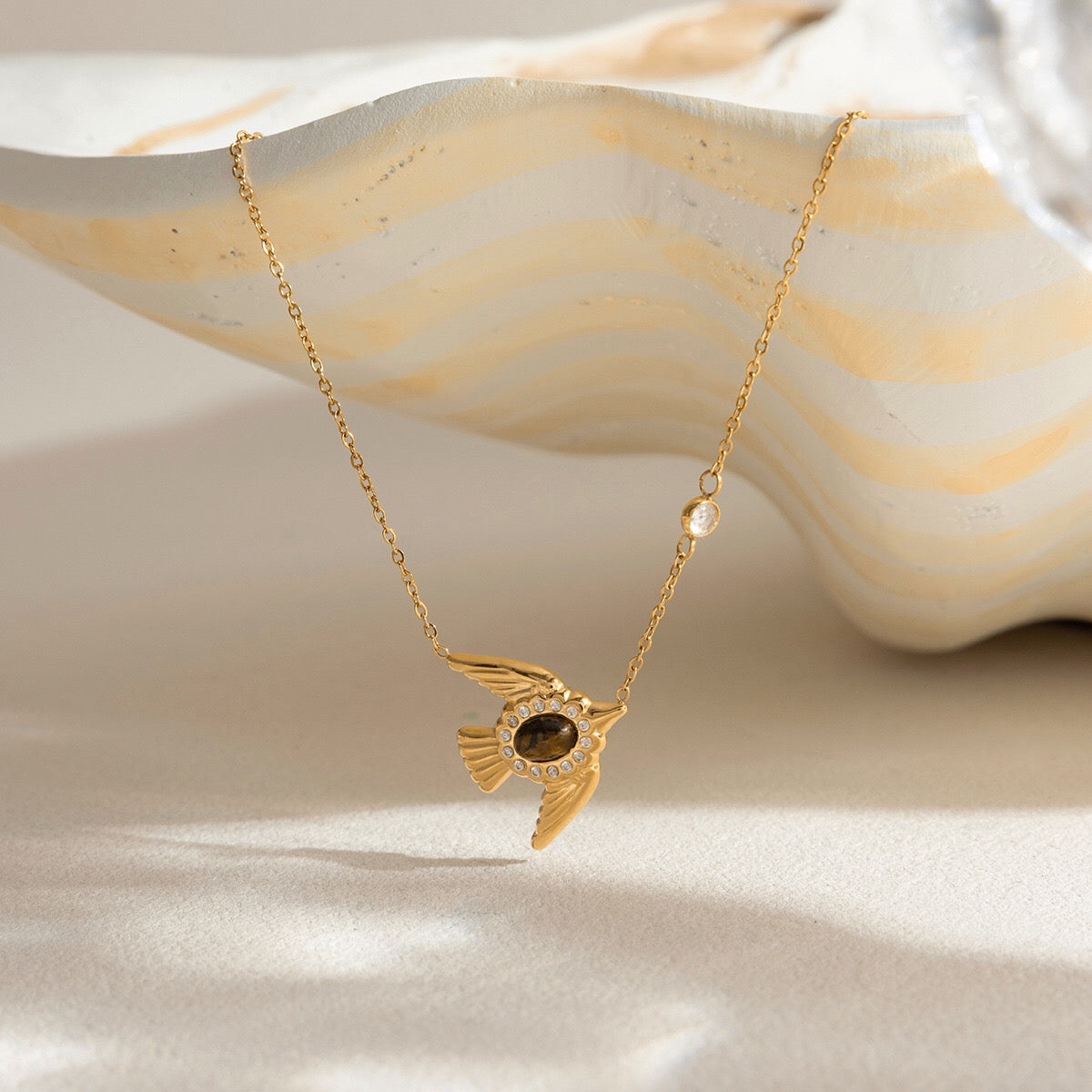 18K Gold Free Spirit Tiger Eye Bird Ring