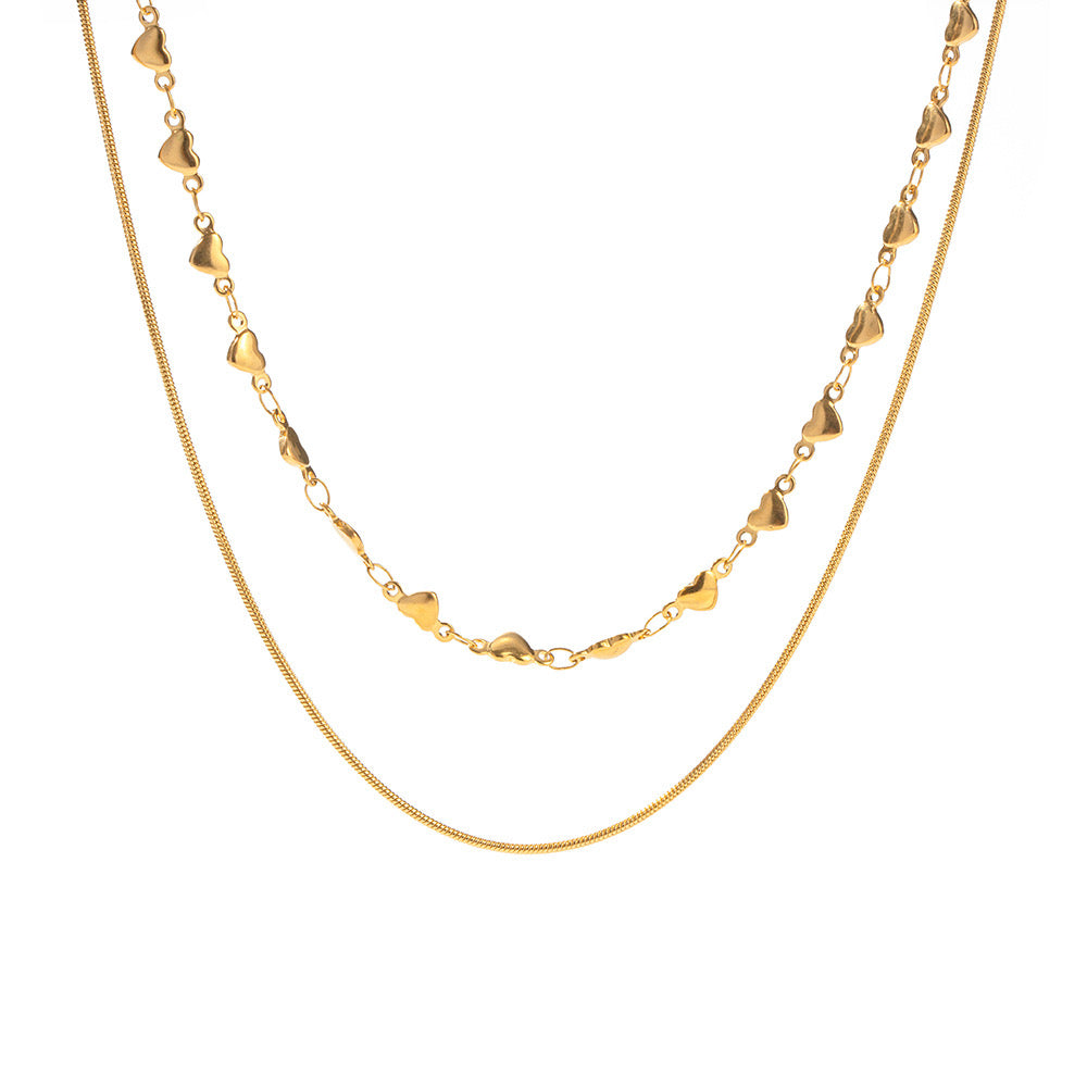 18K Gold Heart Chain Layered Necklace