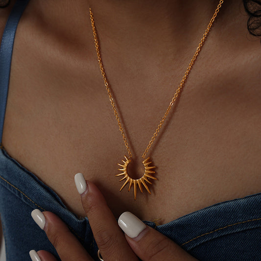 18K Gold Glowing Sun Pendant Necklace