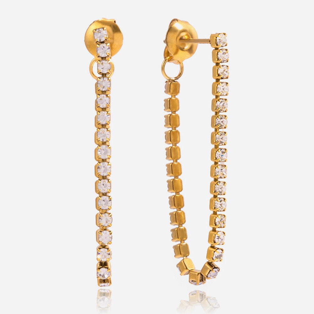 18K Gold Glimmer Dainty Tennis Chain Dangle Drop Earrings