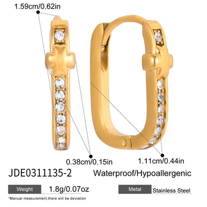 18K Gold Iced Frame Heart Small Rectangle Hoop Huggie Earrings