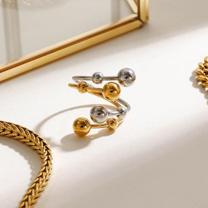 18K Gold and Silver Two Tone Orbit Beads Cuff Ring