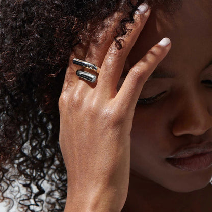 18K Gold Untamed Abstract Geometric CZ Stacking Ring