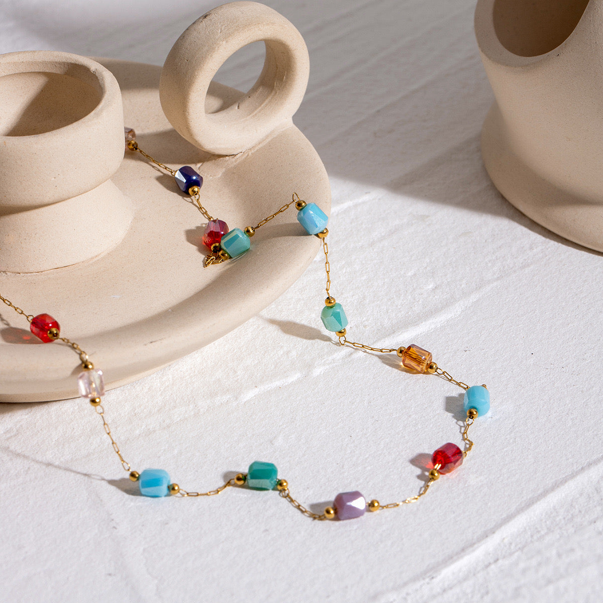 18K Gold Color Candy Beaded Chain Necklace
