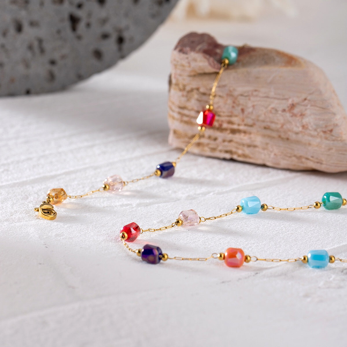 18K Gold Color Candy Beaded Chain Necklace