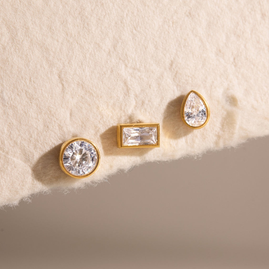 18K Gold Everyday Icons Flat Back Stud Nap Earrings Set