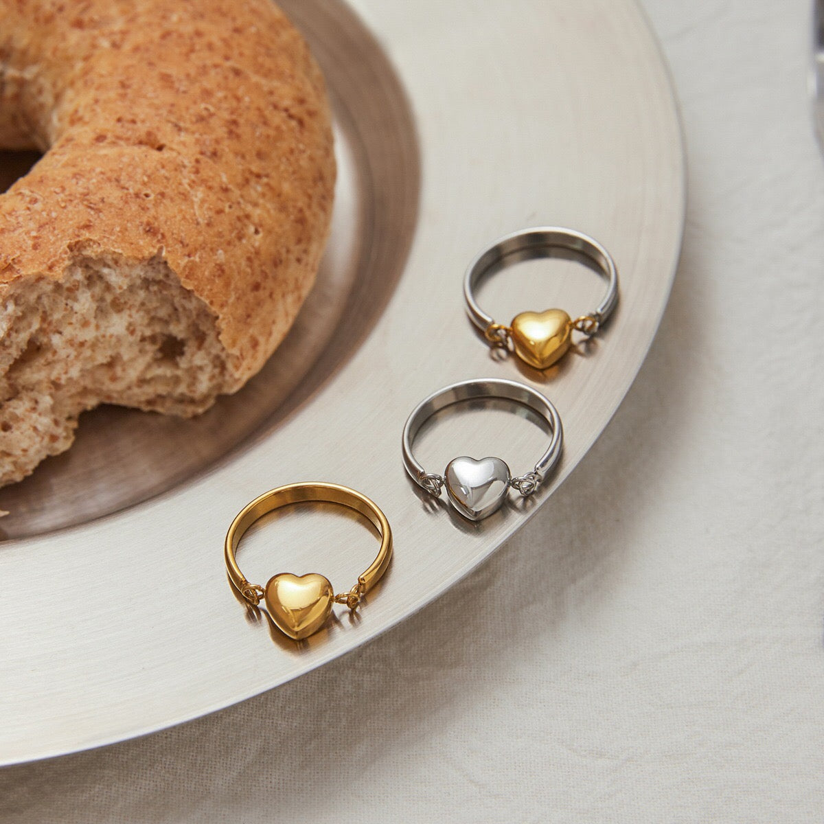 18K Gold and Silver Two Tone Rotating Heart Stacking Ring