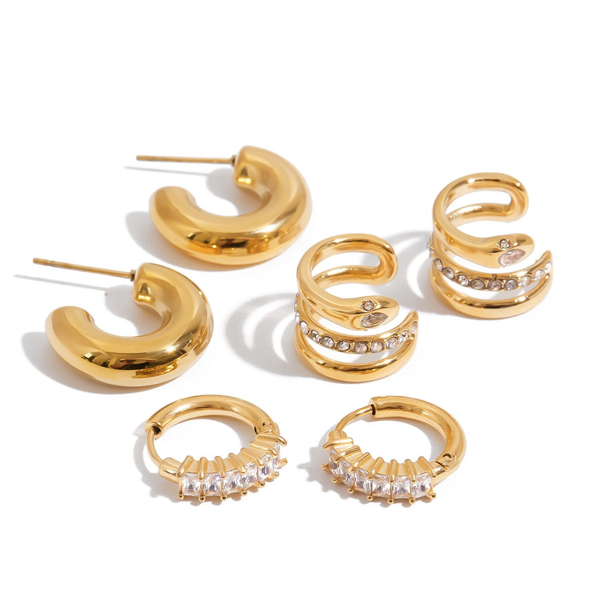 18K Gold Glory Bling Huggie Earrings Ear Cuff Set