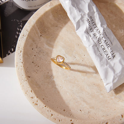 18K Gold Flirt Alert Flower Heart Statement CZ Stacking Ring