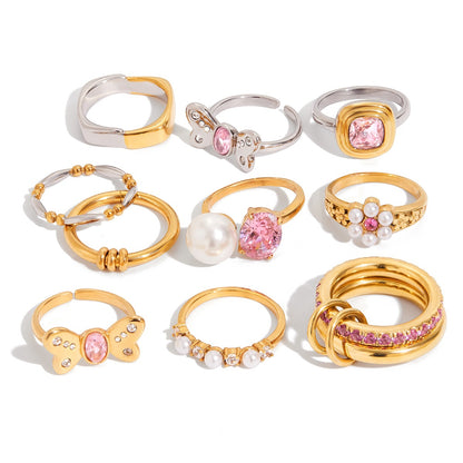 18K Gold Pink Princess Statement Stacking Rings