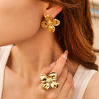 18K Gold Summer Flower Statement Stud Earrings