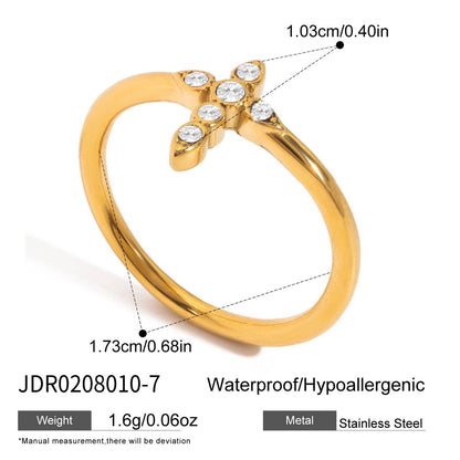 18K Gold Grace Cross Pave Stacking Rings