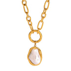18K Gold Baroque Pearl Paperclip Chain Statement Pendant Necklace
