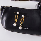 18K Gold Champagne Problems Pearl Chain Drop Dangle Earrings