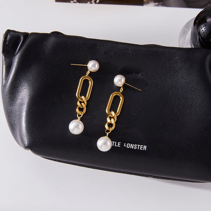 18K Gold Champagne Problems Pearl Chain Drop Dangle Earrings