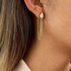 18K Gold Soft Sway Chain Drop Dangle CZ Stud Earrings