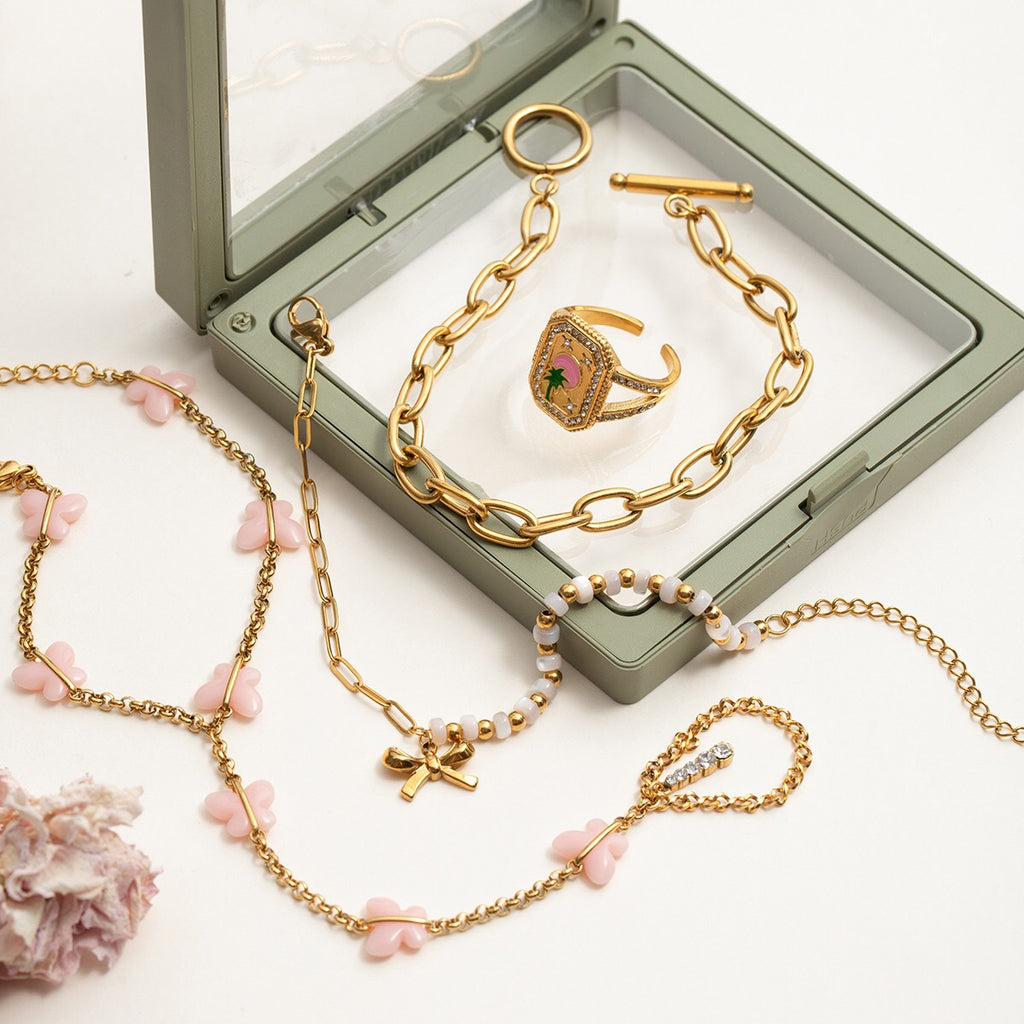18K Gold Waterproof Pink Butterfly Trendy Hand Jewelry Chain Bracelet
