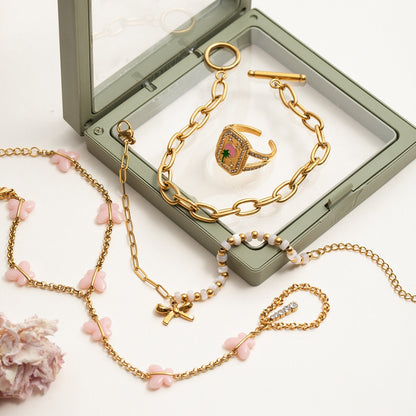 18K Gold Waterproof Pink Butterfly Trendy Hand Jewelry Chain Bracelet