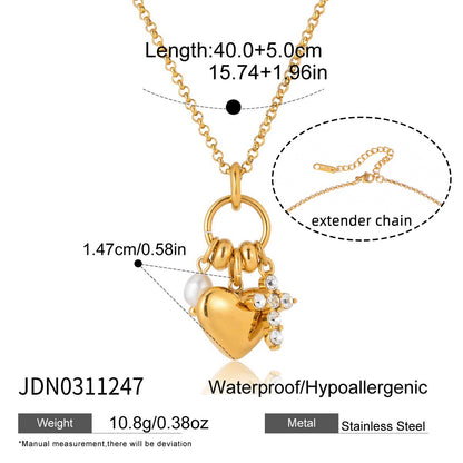 18K Gold Sinfully Yours Heart Cross Pearl Charm Necklace