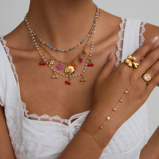 18K Gold Waterproof Bejeweled Hand Chain Bracelet