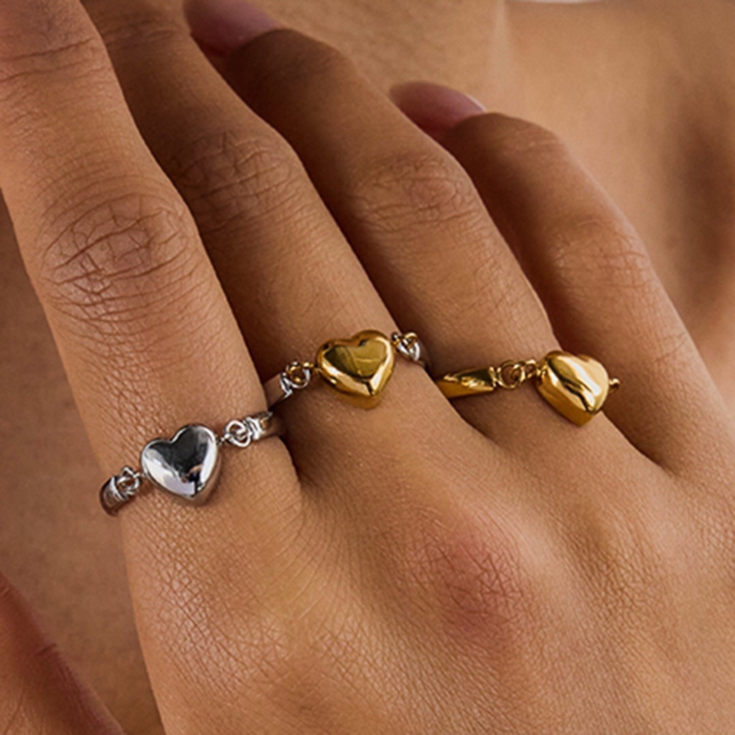 18K Gold and Silver Two Tone Rotating Heart Stacking Ring