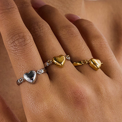 18K Gold and Silver Two Tone Rotating Heart Stacking Ring