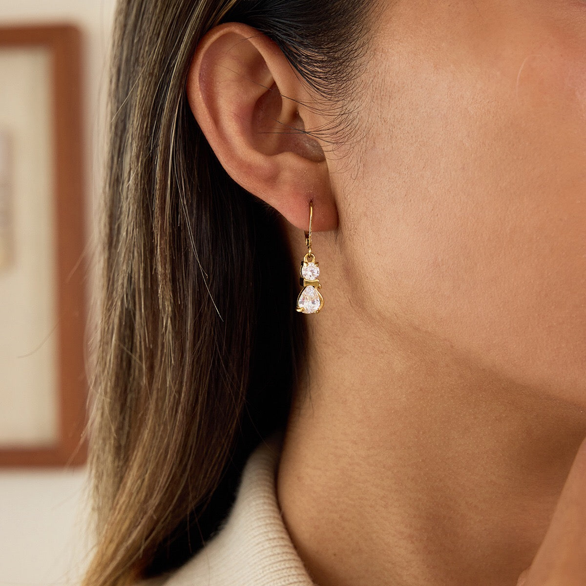 18K Gold Gala Sparkle Drop Dangle Earrings Ear Cuff Stack