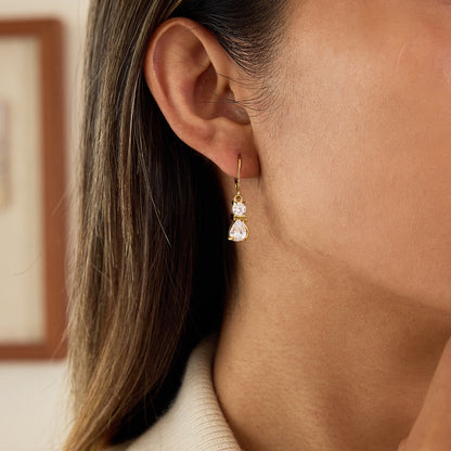 18K Gold Gala Sparkle Drop Dangle Earrings Ear Cuff Stack