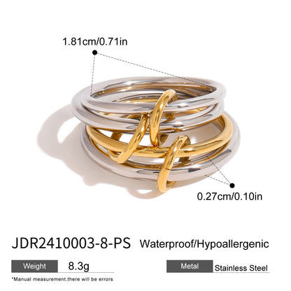 18K Gold and Silver Two Tone Connected Multi Layers Spinelli Stacking Rings