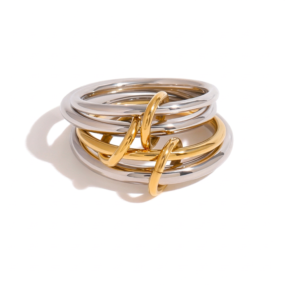 18K Gold and Silver Two Tone Connected Multi Layers Spinelli Trinity Stacking Rings