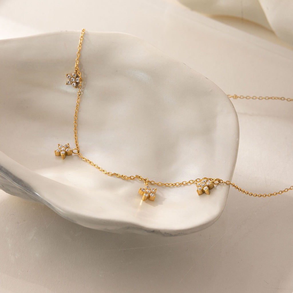 18K Gold Star Flower Dainty Chain Y Shape Layered Necklace Set