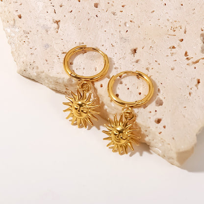 18K Gold Sun Small Hoop Huggie Earrings