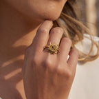 18K Gold Golden Spiral Sun Statement Ring