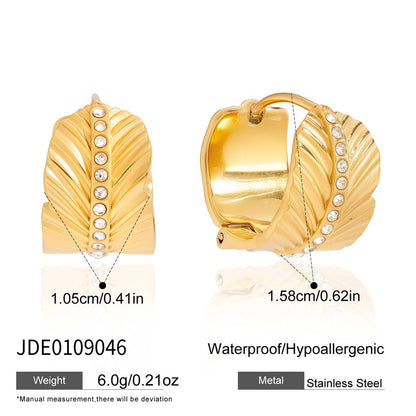 18K Gold Gentle Breeze Leaf CZ Small Hoop Huggie Earrings