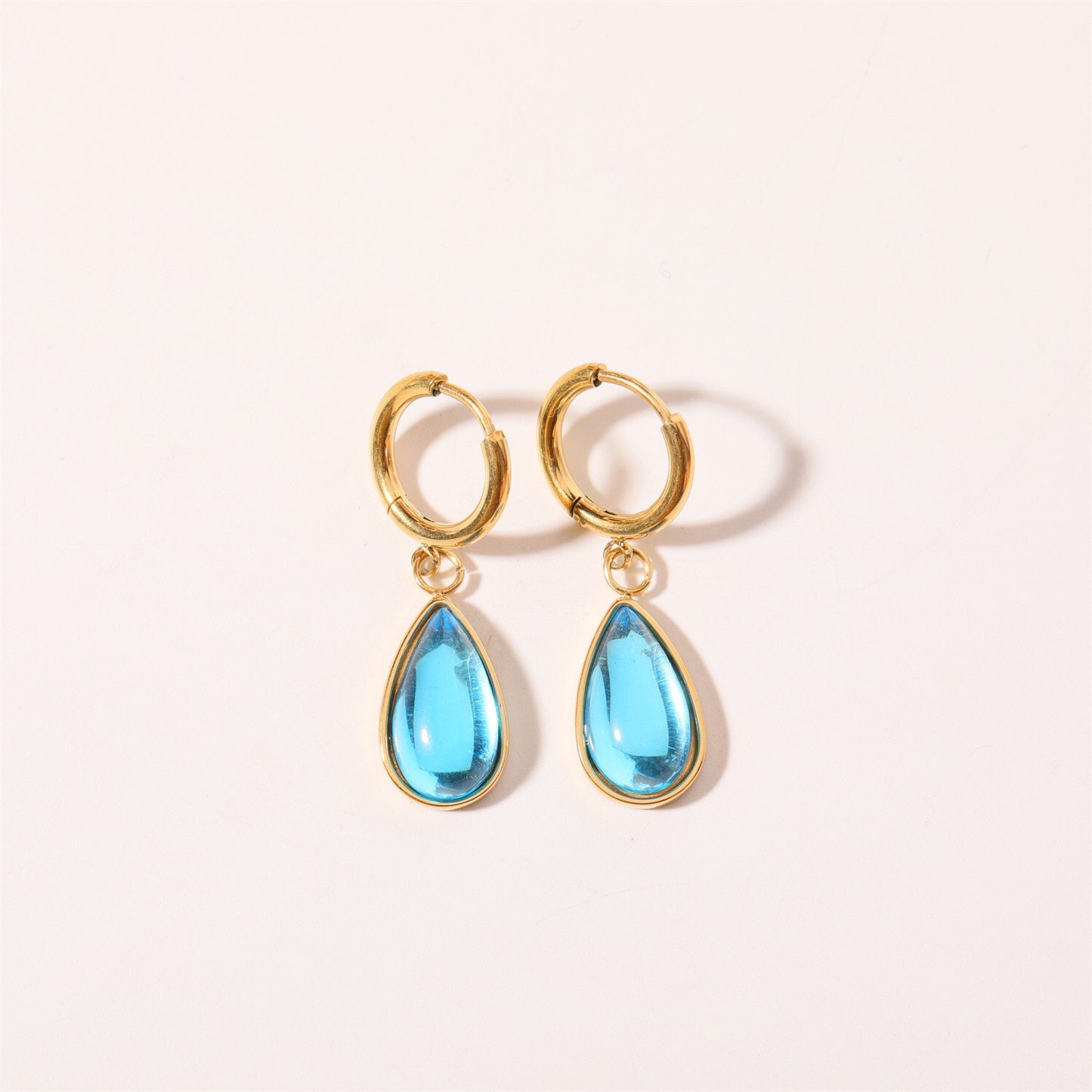 18K Gold Teardrop Birthstone Huggie Earrings