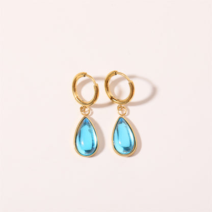 18K Gold Teardrop Birthstone Huggie Earrings