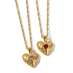 18K Gold Bejeweled Heart Pendant Statement Necklace