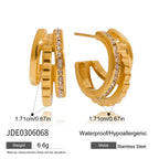 18K Gold Trio Orbit Pave Three Hoops Stud Huggie Earrings