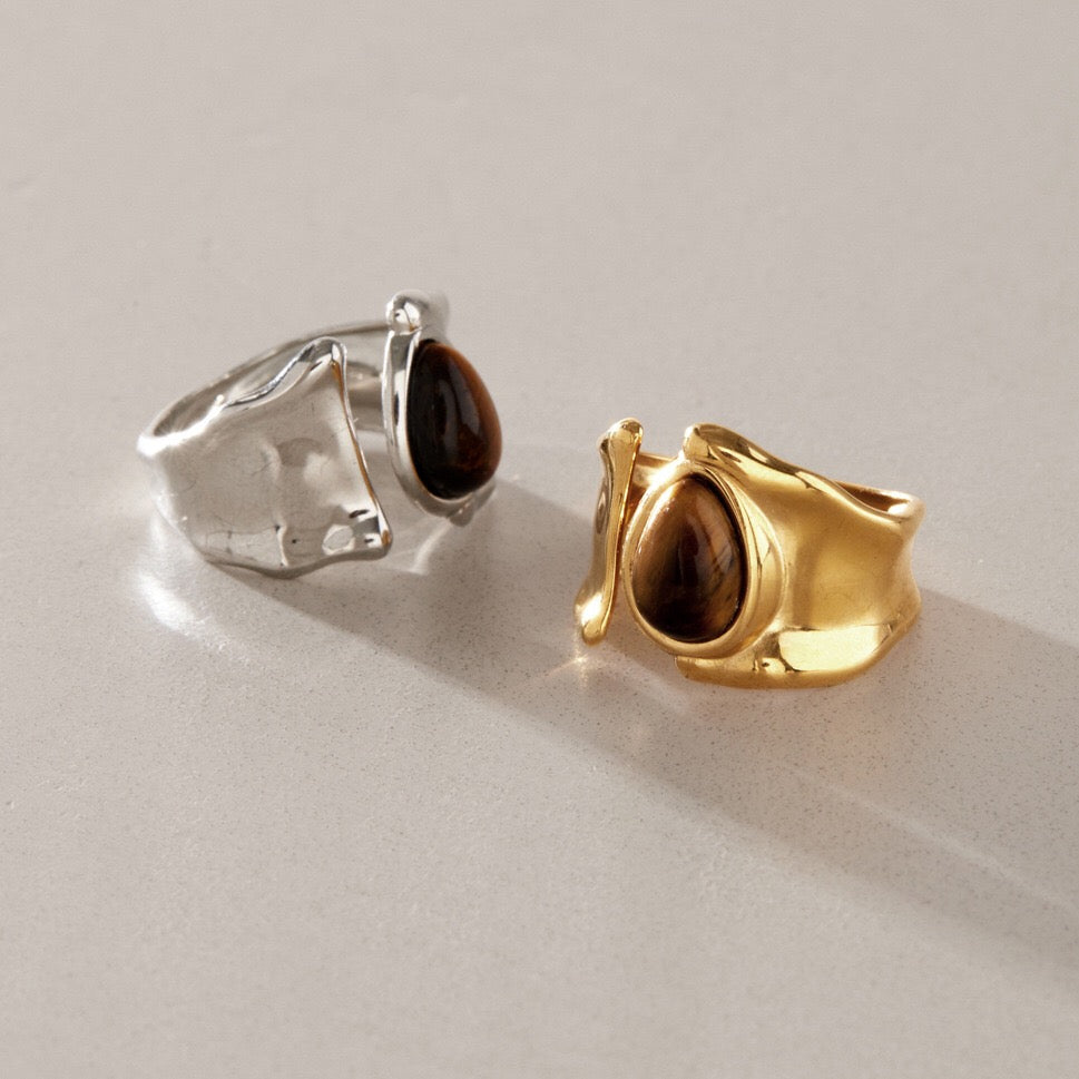 18K Gold Untamed Tiger Eye Statement Band Ring
