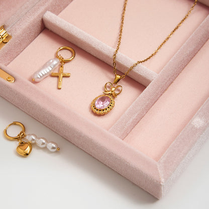 18K Gold Pink Majesty Bow Pendant Necklace