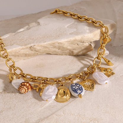 18K Gold Summer Pearl Cowboy Hat Charm Necklace