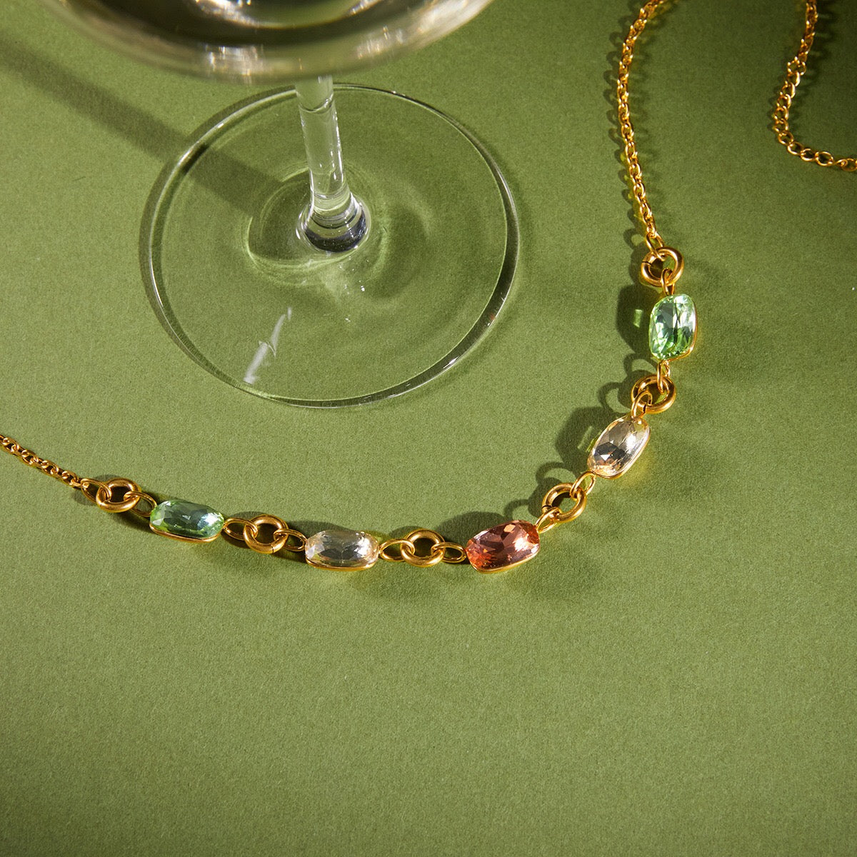 18K Gold Summer Spritz Color Gem Statement Chain Necklace