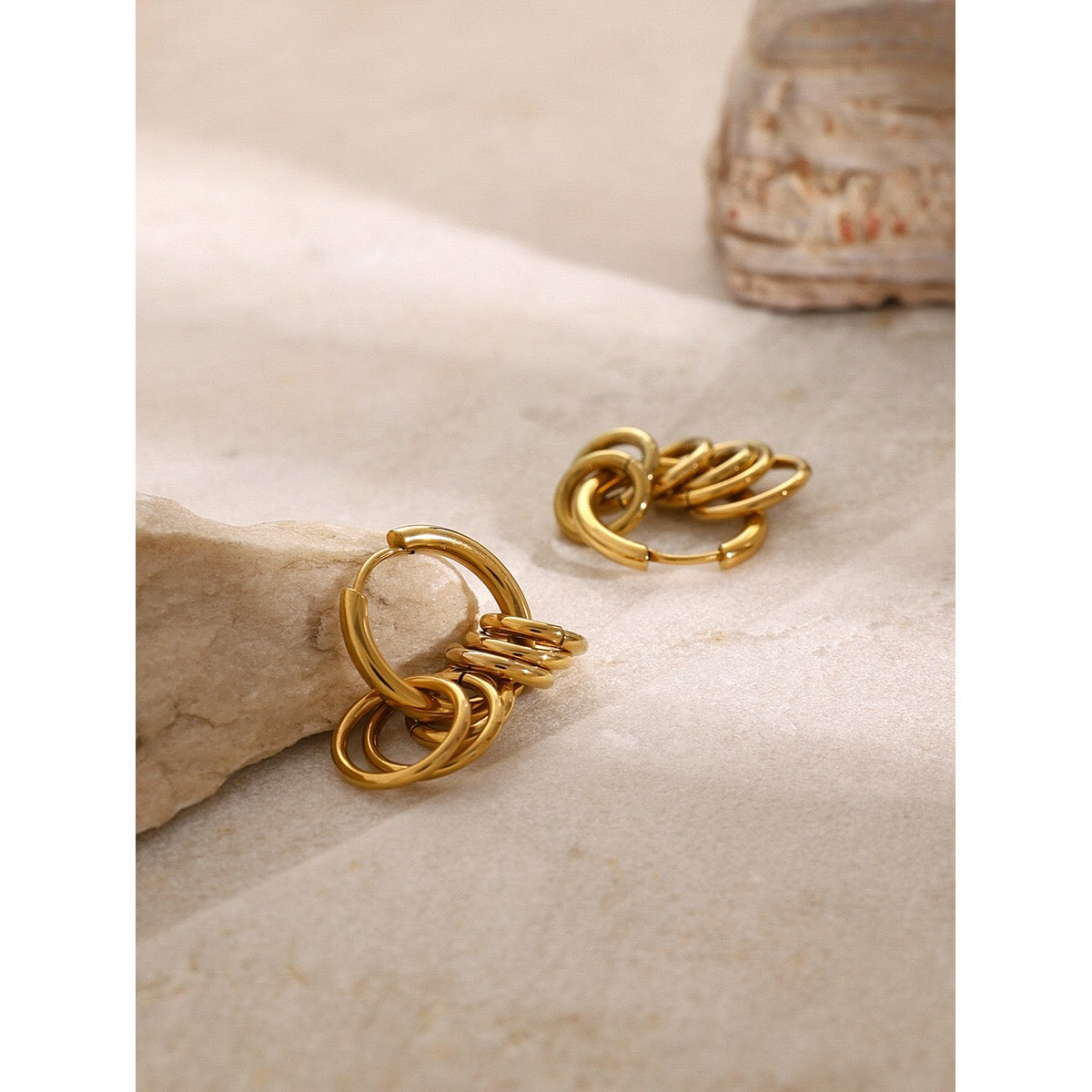 18K Gold and Silver Two Tone Sweet Motion Dangle Hoop Earrings