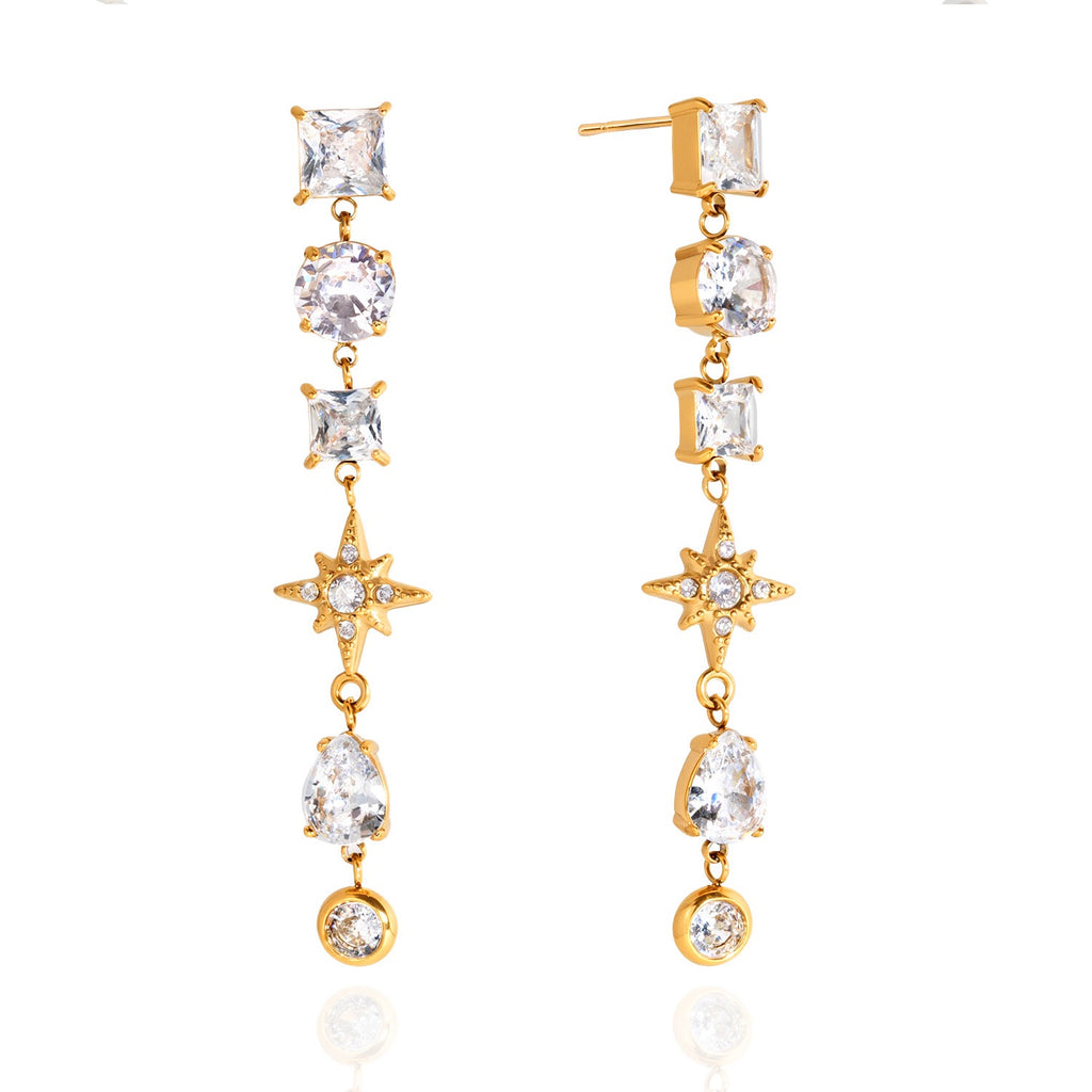 18K Gold Cosmic Cascade Star Statement Drop Earrings